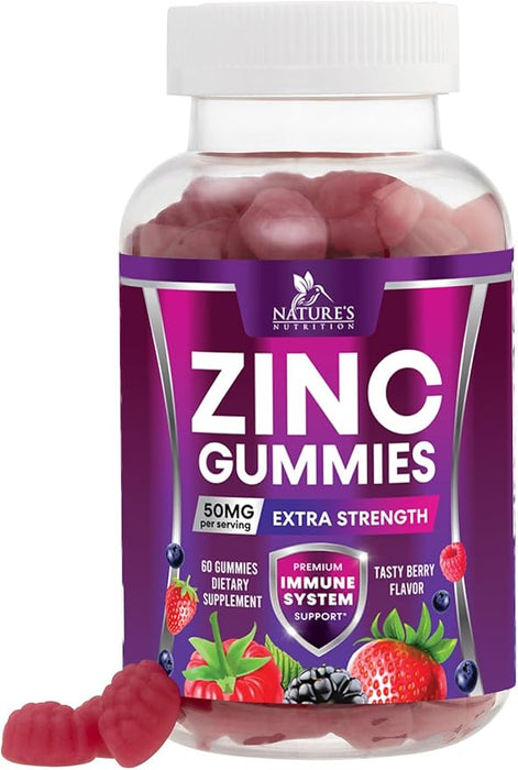 Zinc Gummies - 50mg - Extra Strength Immune Health Support Gummy & Antioxidant Supplement, Dietary Supplement Zinc Vitamin, Vegan, Non-GMO and Gluten Free Formula, Berry Flavor