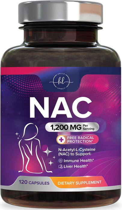 Hello Lovely! NAC Supplement 1200 mg - Liver, Lung Health & Immune Support, N-Aceyl Cysteine NAC Antioxidant & Free Radical Support, Non-GMO & Gluten Free N-Acetylcysteine Supplement