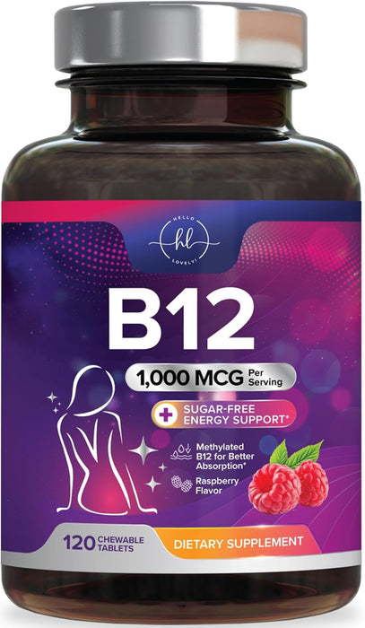 B 12 Vitamin Chewables 1000 mcg - B12 Complex with Heart & Nerve Energy Health Support - Vitamin B-12 Complex for Adults with Immune Health Support - Gluten & Dairy Free