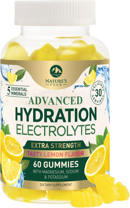 Hydration Electrolyte Gummies - Daily Liquid Replenisher Gummy - Electrolyte Multiplier with Minerals, Potassium & Real Salt - Vegan, Non-GMO - Tasty Lemon Flavor Hydration Electrolytes