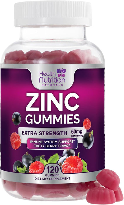 Zinc Gummies 50mg, Max Strength Immune Support for Adults, Zinc Supplement Gummy for Beautiful Skin & Immune Health Support, Nature’s Antioxidant Zinc Supplements, Vegan, Non-GMO - 60 Gummies