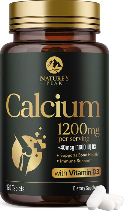 Nature's Calcium 1200 mg with Vitamin D3, Bone Health & Immune Support for Women & Men, Calcium Supplement Made with Extra Strength Vitamin D for Carbonate Absorption Dietary Supplement