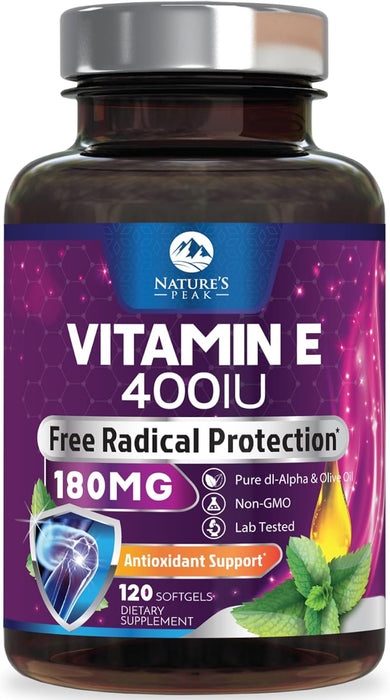 E Vitamin for Women and Men - 180 mg (400 IU) dl-Alpha - Effective Antioxidant Dietary Supplement - Hair, Skin, & Immune Health Support - Easily Absorbed Form, Non-GMO & Gluten Free