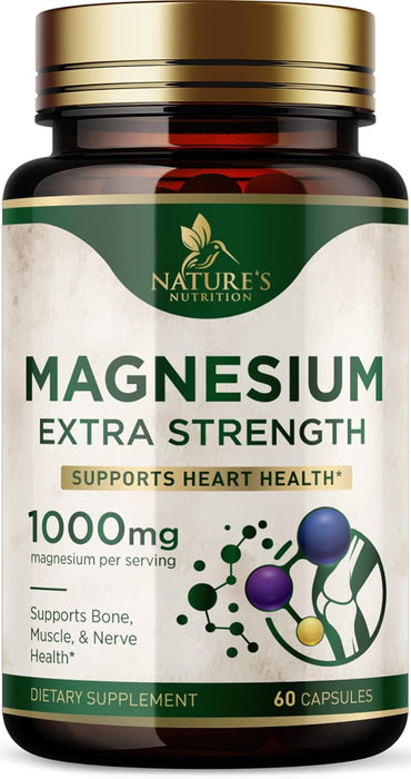 Magnesium Extra Strength 1000mg - Chelated for Max Absorption, Magnesium Capsules for Bone, Muscle & Heart Health Support