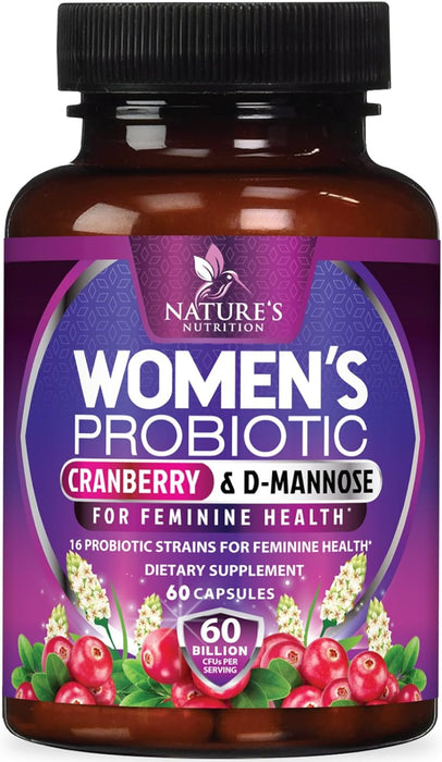 Probiotics for Women with Prebiotics & Cranberry, 50 Billion CFU, Vaginal Women's Probiotic for Immune & Digestive Health, D-Mannose for Urinary Health, Shelf Stable No Soy Gluten Dairy - 60 Capsules