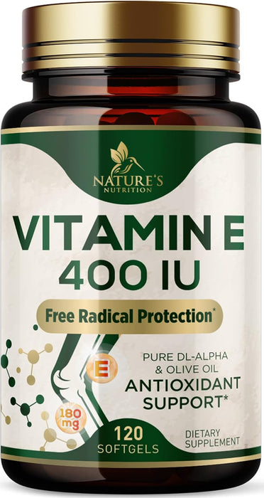Vitamin E 400 IU Softgels (180mg DL-Alpha) for Women & Men, Supplement for Max Absorption, Nature's Antioxidant for Skin, Heart, Eye, and Immune Health Support, Dairy, Gluten & Soy Free