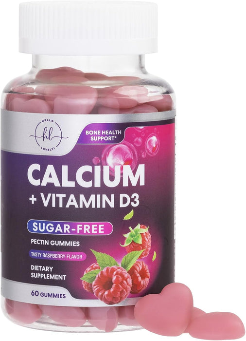 Calcium Supplement Gummy for Women & Men - Sugar Free Calcium with Vitamin D3, Bone Health & Immune Support, Supports Teeth & Bone Strength, Vitamin Calcium Chews, Non-GMO - 60 Gummies