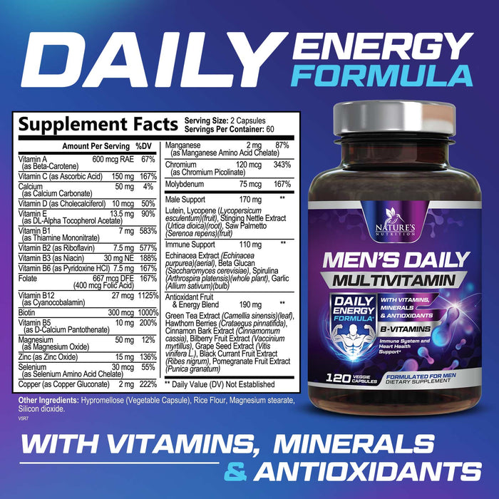 Men’s Multivitamin Supplement - Daily Mens Multivitamins Supplement for Health Support, Multivitamin for Men with Vitamins A, C, D, E & B12, Zinc, Calcium, Magnesium & More - Multi Vitamin