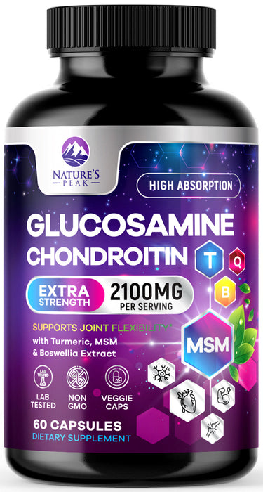 Glucosamine Chondroitin MSM Turmeric Boswellia - Triple Strength Joint Support Supplement - Support for Occasional Discomfort of Back, Knees, & Hands - Mobility Support for Women & Men - 60 Capsules