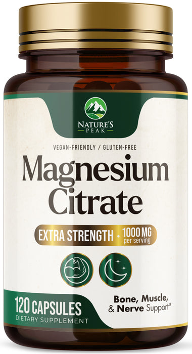 Magnesium Supplement 1000mg - Extra Strength Magnesium Complex for Muscle, Nerve, Bone & Heart Health Support - High Absorption Magnesium Citrate 500mg Capsules