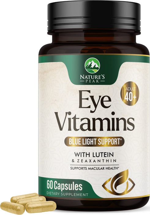 Nature's Peak NP - Eye Vitamins with Lutein, Zeaxanthin, Bilberry & Zinc, Supports Eye Strain, Vision Health & Dryness for Adults with Vitamins C & E, Non-GMO
