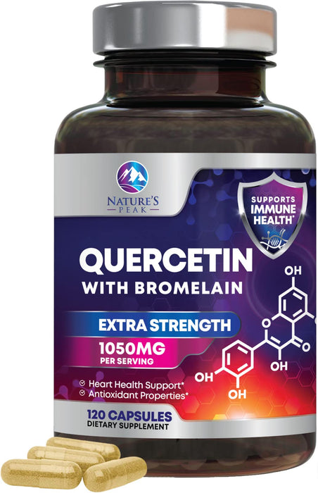 Nature's Peak Quercetin - 1050mg Supplement with Bromelain, Zinc & Bioflavonoids, Immune Health Support, Extra Strength Quercetin & Bromelain 1000mg - Non-GMO, Vegan & Gluten Free