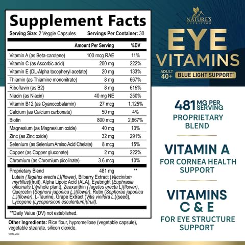 Eye Vitamins with Lutein & Zeaxanthin – 60 Capsules