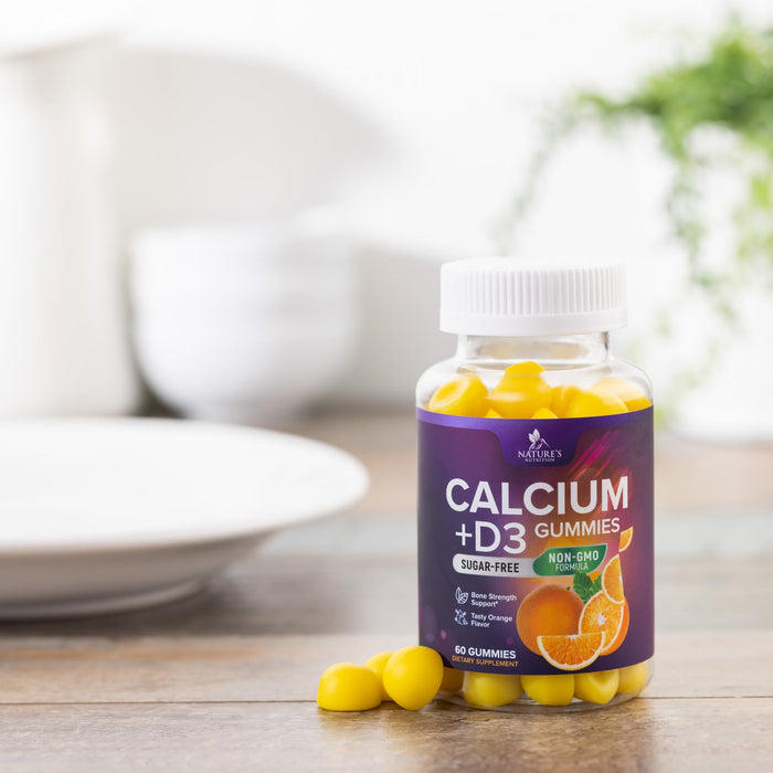 Chewable Calcium Supplements for Women & Men - Sugar Free Calcium with 400 IU Vitamin D3 Gummy for Bone, Teeth, & Immune Health Support - Non-GMO, Berry Flavored, Daily Vitamins Chews - 60 Gummies