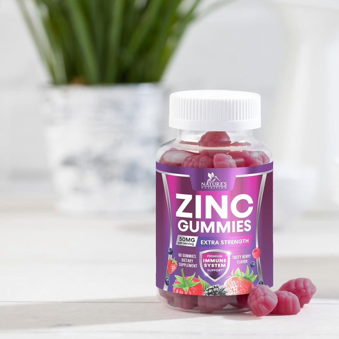 Zinc Gummies - 50mg - Extra Strength Immune Health Support Gummy & Antioxidant Supplement, Dietary Supplement Zinc Vitamin, Vegan, Non-GMO and Gluten Free Formula, Berry Flavor