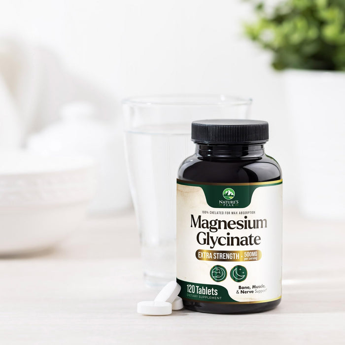 Magnesium Glycinate 500mg - Chelated for Ultra Absorption - Supports Bone, Muscle, Nerves & Heart Health, Nature's Sleep Support, Best Magnesium Supplement Pills for Whole Body Support - 120 Tablets