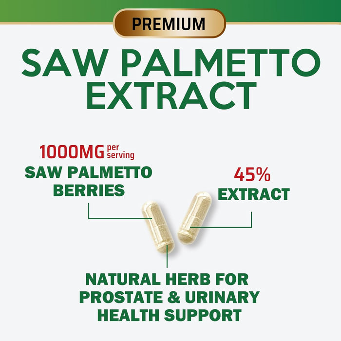 Saw Palmetto for Men - 1000 MG Saw Palmetto Extract - Essential Nutrients from Non-GMO Saw Palmetto Berries, Supplements for Men & Women