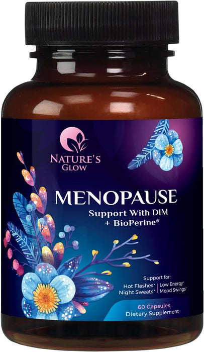 Nature's Glow Menopause Supplements for Women w/DIM - Menopause Relief Vitamins for Hormone Support, Hot Flashes, Night Sweats & Energy Support, Non-GMO Menopause Vitamins - 60 Capsules