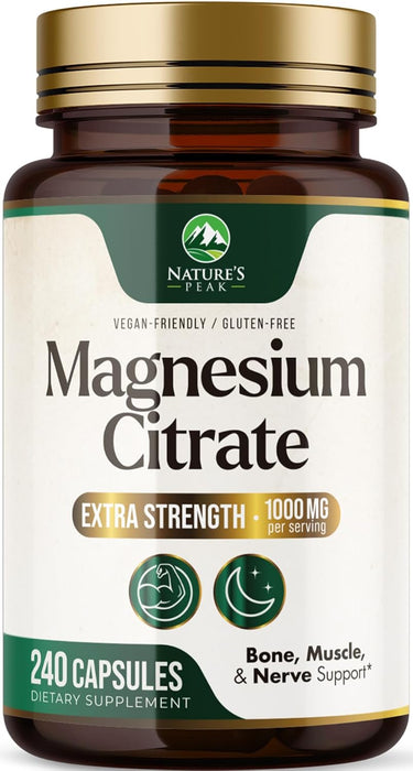 Magnesium Supplement 1000mg - Extra Strength Magnesium Complex for Muscle, Nerve, Bone & Heart Health Support - High Absorption Magnesium Citrate 500mg Capsules