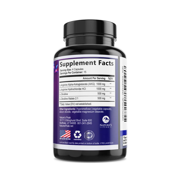 Nitric Oxide Formula with L-Arginine + Citrulline – 3000mg – 60 Capsules
