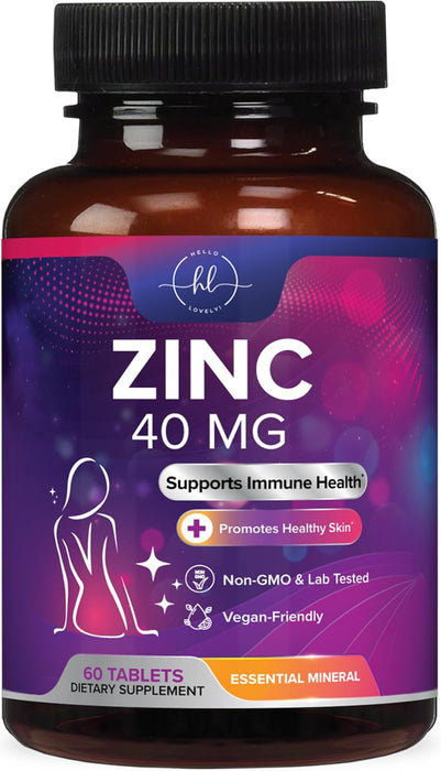 Zinc Supplements for Women and Men - 40mg Supplement for Immune Support, Skin Health Support, & Antioxidant Supplement for Adults, High Potency Zinc Gluconate 40 mg, Non-GMO