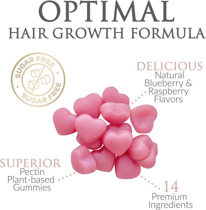 Hair Gummy Vitamins, Sugar Free with Biotin 5000 mcg, Vitamin A, B12, C, D, E, Folic Acid, Supports Hair Growth, Vegetarian Friendly, for Strong, Beautiful Hair and Nails, Non-GMO - 60 Gummies