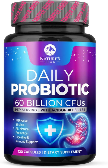Daily Probiotics and Prebiotics 60 Billion CFU - 10 Diverse Strains for Digestion, Vaginal & Immune Health Support - Digestive Support for Men and Women, Dairy, Soy and Gluten Free