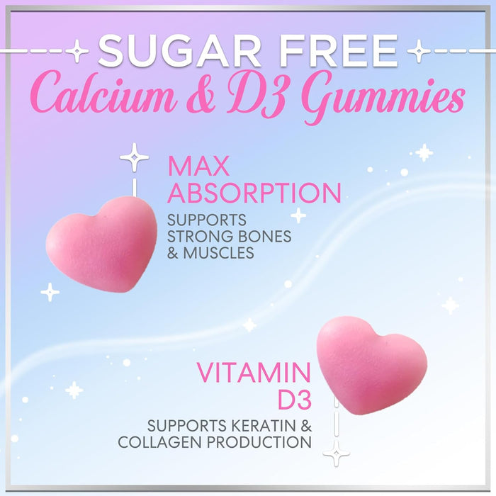 Calcium Supplement Gummy for Women & Men - Sugar Free Calcium with Vitamin D3, Bone Health & Immune Support, Supports Teeth & Bone Strength, Vitamin Calcium Chews, Non-GMO - 60 Gummies