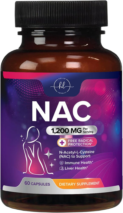 Hello Lovely! NAC Supplement 1200 mg - Liver, Lung Health & Immune Support, N-Aceyl Cysteine NAC Antioxidant & Free Radical Support, Non-GMO & Gluten Free N-Acetylcysteine Supplement