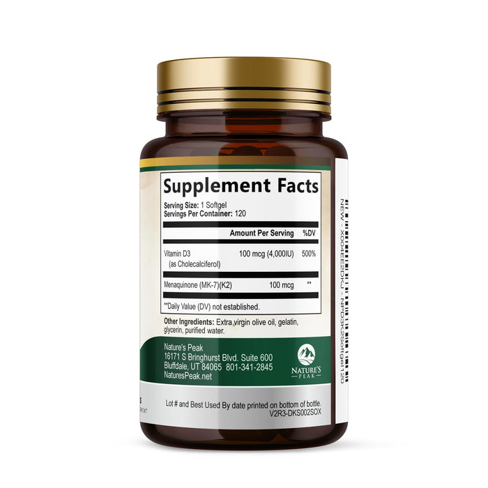 Vitamin D3 + K2 (MK-7) – 5000 IU D3 + 100mcg K2 – 120 Count