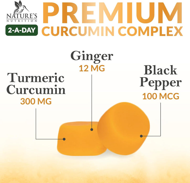 Turmeric Curcumin & Ginger Gummies 95% Curcuminoids with Black Pepper Extract for Max Absorption Joint Support, Nature's Tumeric Herbal Extract Supplement, Vegan Gummy Capsules, Non-GMO