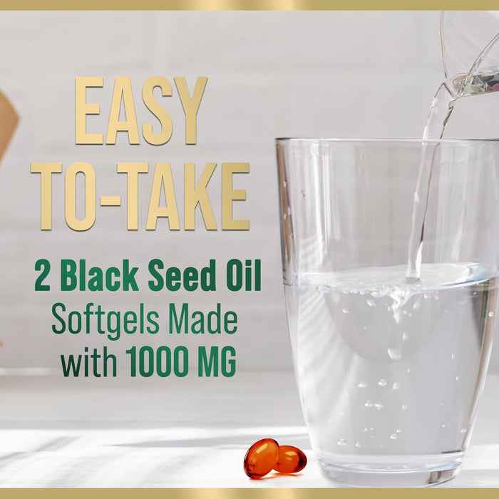 Premium Black Seed Oil Capsules Vegan Cold-Pressed 1000mg - Extra Strength Nigella Sativa Black Seed Oil, Nature's Pure Black Cumin Seed Oil for Immune, Hair and Brain Support, Non-GMO