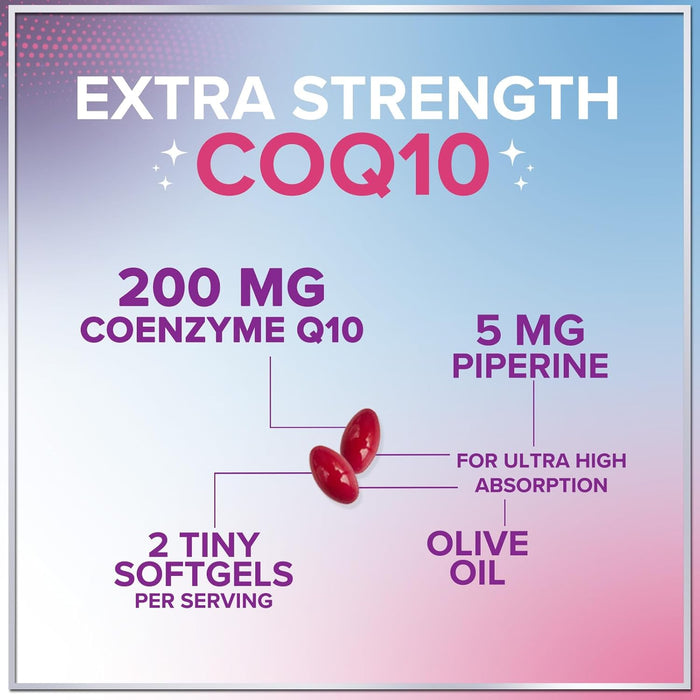 CoQ10 200mg Softgels - Ultra High Absorption, Antioxidant for Heart Health & Energy Production Support - Coenzyme Q10 Co Q 10 Vitamins and Supplements 100mg Each - Non GMO & Gluten Free