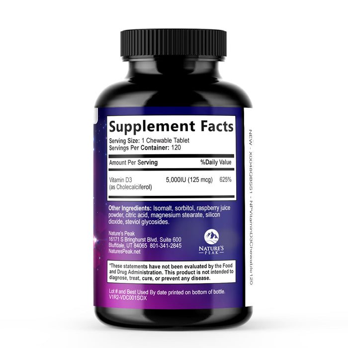 Vitamin D3 5000iu (125 mcg) – 120 Chewable Tablets