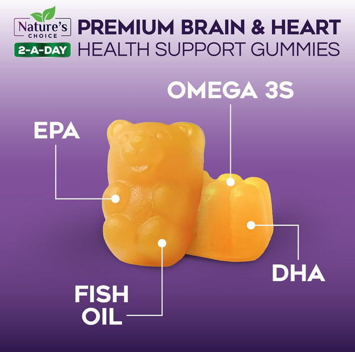 Omega 3 Fish Oil Gummies - Triple Strength Omega 3 Fish Oil Gummy Vitamins with High Absorption EPA & DHA Fatty Acids, Burpless Fish Oil Supplement, Nature's Heart Health, Orange Flavor