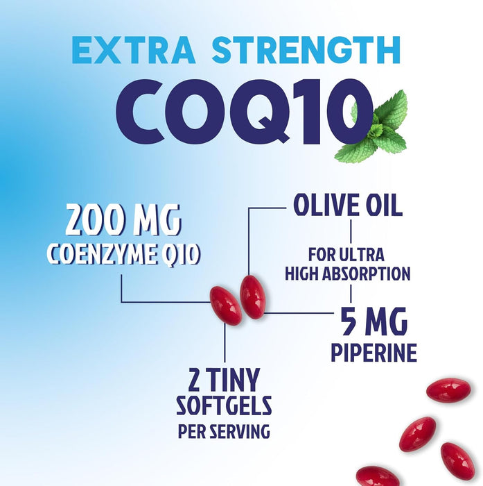 CoQ10 200mg - Ultra High Absorption Co Q 10 Softgel Supplement With Black Pepper, Energy & Heart Health Support Antioxidant - Coenzyme Q10 (Ubiquinone) for Women & Men, Bottled in USA - 240 Softgels