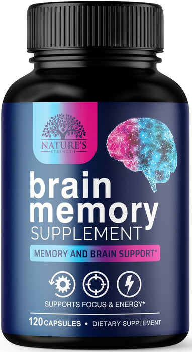 Brain Memory Supplement Pills - Nootropics Support for Concentration, Clarity, Alertness & Focus - Brain Health with Bacopa, Cognitive Vitamins, Phosphatidylserine, DMAE - Brain Booster - 120 Capsules