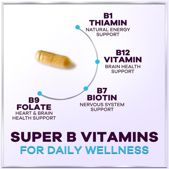 B Complex Vitamin Supplement 1000mcg - 3X Strength with Vitamin C & Folic Acid - Super B12 Complex Vitamins for Energy, Supports Hair Growth, Immune Support for Women & Men, USA Bottled, 120 Capsules