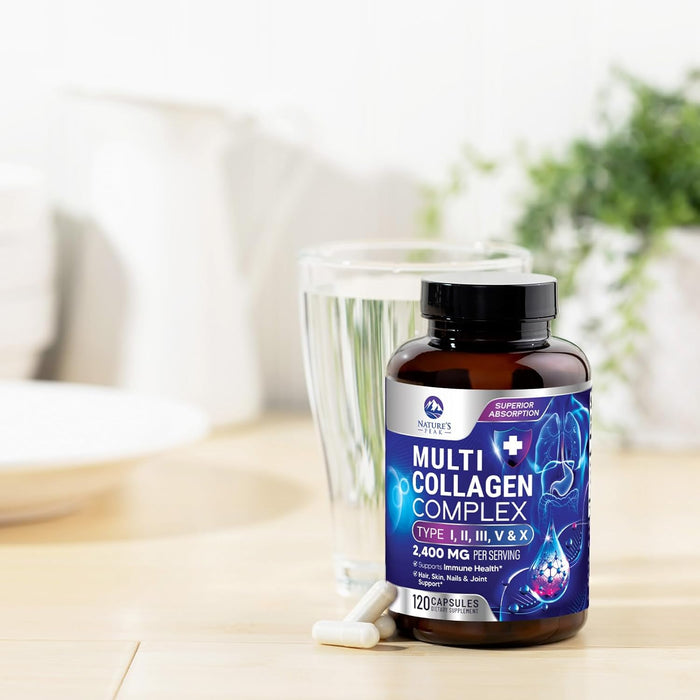 Collagen Peptides for Women & Men - Hydrolyzed Collagen Supplement for Hair, Nail, Skin, Bone and Joint Support, Type I, II, III, V, X, Grass Fed Collagen Powder Pills, Non-GMO