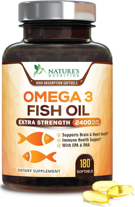 Omega 3 Fish Oil Supplement - Triple Strength Omega 3 Fish Oil Supplement with EPA & DHA - 1440 mg Omega-3 - Natural Support for Heart & Brain Health - Non-GMO, Lemon Flavor