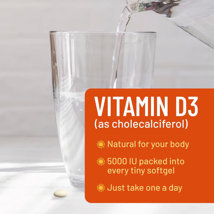 D Vitamin 5000 IU Vitamin D3 Softgels - High Potency D3 Vitamin for Bone Health, Muscle, & Immune Support - Extra Strength 125 mcg - Natures Non-GMO 5000iu D3 Supplement - 60 Softgels, 60 Day Supply