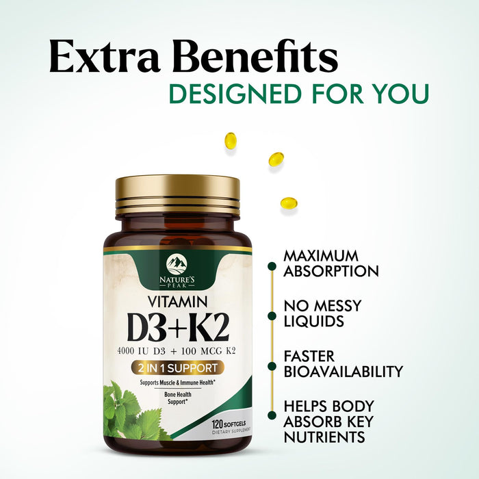 Vitamin D3 + K2 (MK-7) – 5000 IU D3 + 100mcg K2 – 120 Count