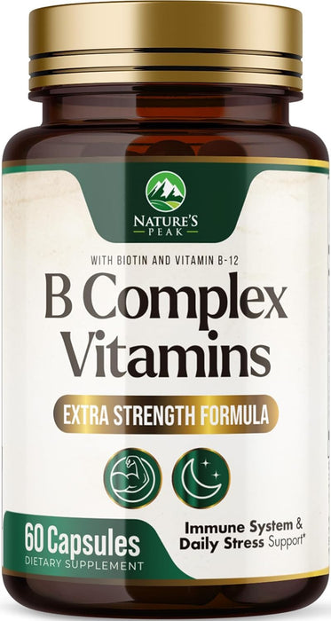 B Complex Vitamin Supplement 1000mcg - 3X Strength with Vitamin C & Folic Acid - Super B Complex Vitamins for Energy, Supports Hair Growth, Immune Support for Women & Men, USA Bottled - 60 Capsules