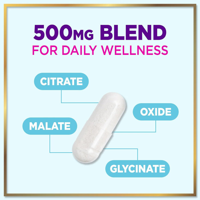 Magnesium Complex 500 mg - Best Blend of Glycinate, Citrate, Malate & Oxide - Supports Sleep, Muscle, Bone & Heart Health - High Absorption, Chelated Magnesium Mineral Supplement - 60 Capsules