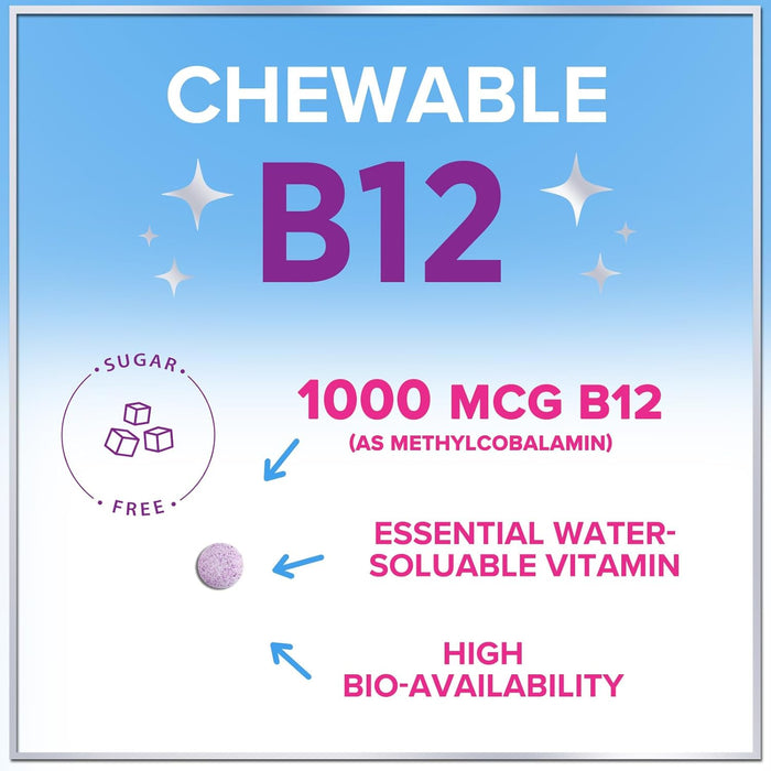 B 12 Vitamin Chewables 1000 mcg - B12 Complex with Heart & Nerve Energy Health Support - Vitamin B-12 Complex for Adults with Immune Health Support - Gluten & Dairy Free