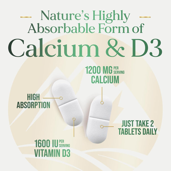 Nature's Calcium 1200 mg with Vitamin D3, Bone Health & Immune Support for Women & Men, Calcium Supplement Made with Extra Strength Vitamin D for Carbonate Absorption Dietary Supplement