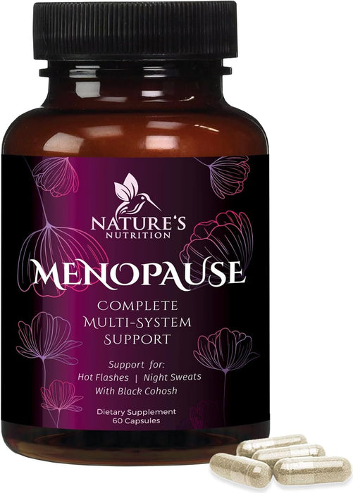 Menopause Supplements for Women - Menopause Relief Vitamins with Black Cohosh, Hot Flashes, Night Sweats, Energy & Hormone Support, Non-GMO, Nature's Menopause Relief for Women - 60 Capsules