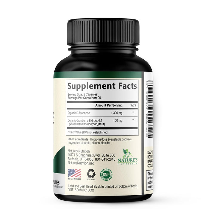 D-Mannose 1,350 mg with Cranberry & Hibiscus – 180 Capsules
