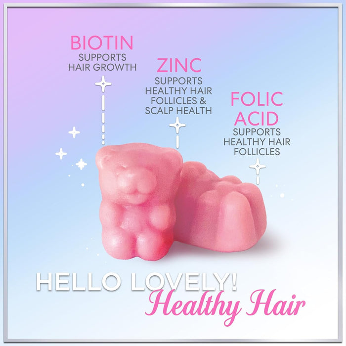 Hello Lovely! Hair Vitamins Gummies with Biotin 5000 mcg Vitamin E & C Support Hair Growth, Premium Vegetarian Non-GMO, for Stronger Beautiful Hair, Skin & Nails Supplement