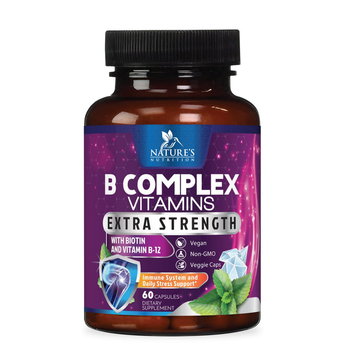 B Complex Vitamins Capsules with Vitamin B6 B12 B100 C Biotin Folate & Folic Acid – 60 Capsules